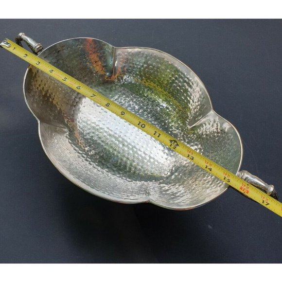 Aluminum Bowl Hammered Pedestal Serpent Handles Buffet Serving Platter - Picture 10 of 12